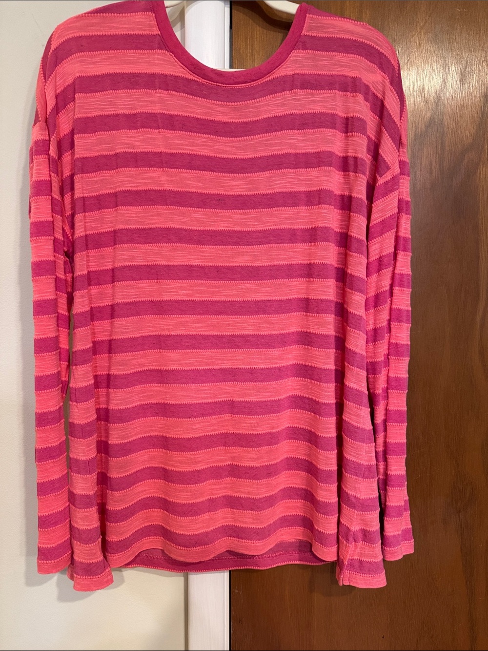 Belle by Kim Gravel Pink and Fuchsia Striped Crewneck Top